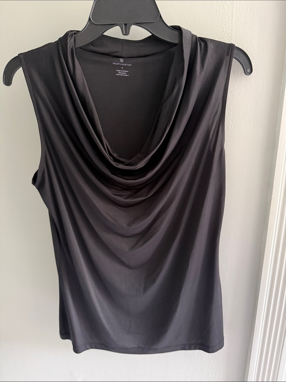 Worthington Black Satin-Look Cowl Neck Sleeveless Top